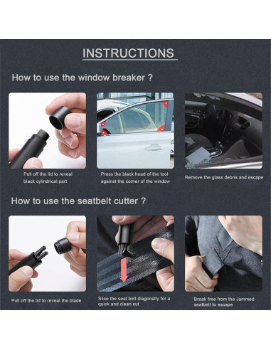 Martillo de Seguridad ACEBON 2 en 1 Rompe Ventanas y Cortador