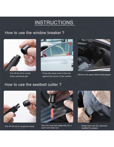 Martillo de Seguridad ACEBON 2 en 1 Rompe Ventanas y Cortador