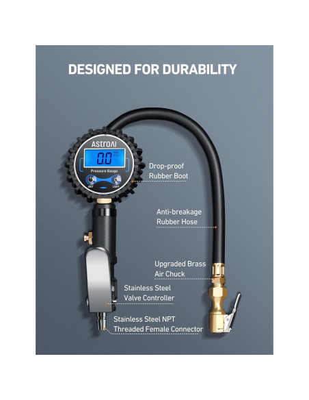 Medidor Digital de Presión de Neumáticos AstroAI 250 PSI