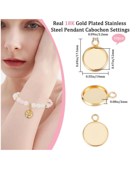 Beebeecraft 50Pcs Cabochones de Pendientes Acero Inoxidable 18K