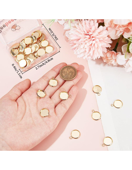 Beebeecraft 50Pcs Cabochones de Pendientes Acero Inoxidable 18K