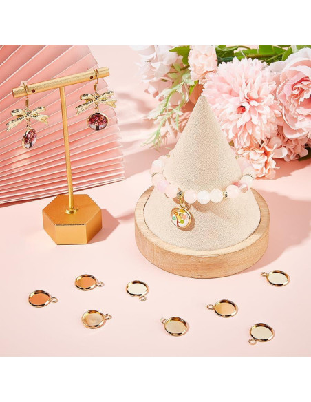 Beebeecraft 50Pcs Cabochones de Pendientes Acero Inoxidable 18K