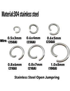 2000 Anillos de Salto Abiertos Acero Inoxidable 0.5x3mm WOCRAFT 2