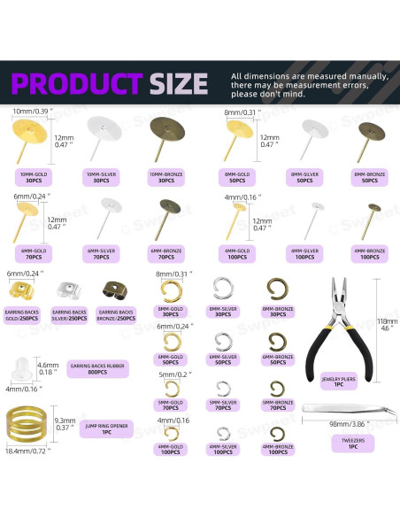 Kit de Fabricación de Pendientes Swpeet 3053 Piezas 4-10mm