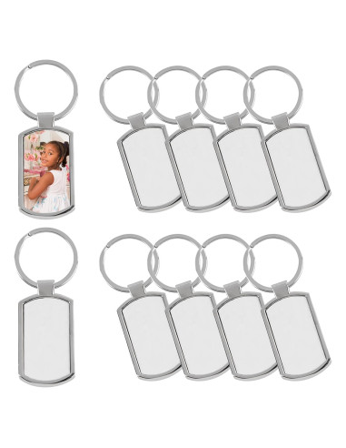 10 Llaveros Metálicos Rectangulares Blancos para Sublimación