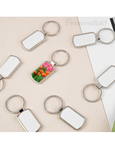 10 Llaveros Metálicos Rectangulares Blancos para Sublimación