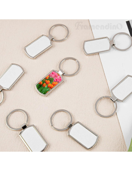10 Llaveros Metálicos Rectangulares Blancos para Sublimación