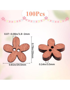 Botones de Madera GORGECRAFT 100Pcs Flor Vintage 2 Agujeros 2