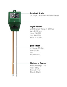 Medidor de Suelo 3 en 1 SSAWcasa pH/Humedad/Luz 32.9cm 2