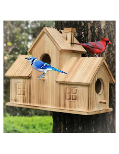 Casa de Aves Colgante de Madera STARSWR para Jardín 3 Entradas