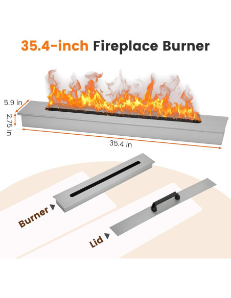 Quemador de Chimenea de Etanol Treeshome 90 cm, Aluminio, Ecológico