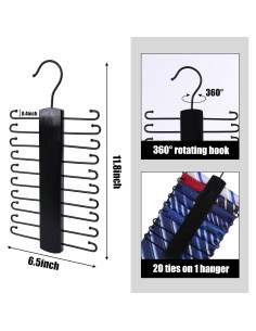 Perchero de Corbatas de Madera JOHAUSE 20 Ganchos Rotatorio 360 2