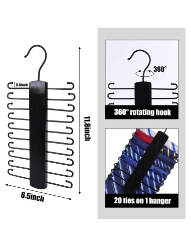 Perchero de Corbatas de Madera JOHAUSE 20 Ganchos Rotatorio 360