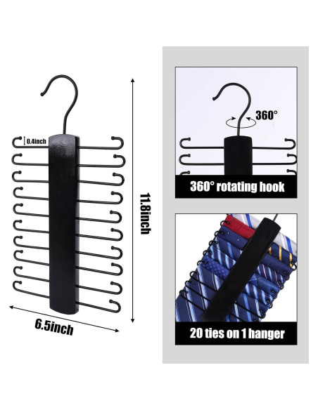 Perchero de Corbatas de Madera JOHAUSE 20 Ganchos Rotatorio 360