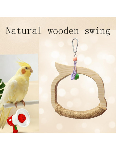 Columpio de Madera Natural para Aves TogyGooty con Campana