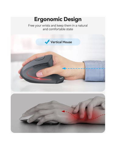 Ratón Ergonómico TECKNET Recargable Inalámbrico 6 DPI Gris