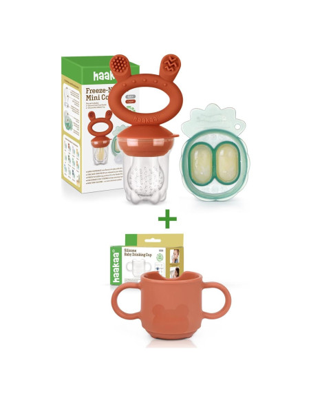 Combo Alimentador de Frutas y Taza Silicona Haakaa para Bebés