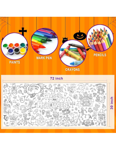 Mantel de Colorear Gigante Halloween AWHETIE 182.88x76.2 cm