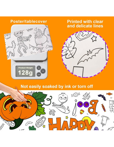 Mantel de Colorear Gigante Halloween AWHETIE 182.88x76.2 cm