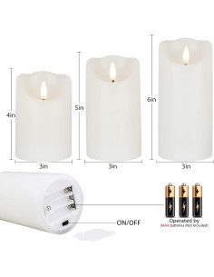 Set de 3 Velas LED Sin Llama LUSHARBOR con Control Remoto 2