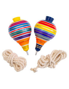 Trompos Giratorios de Madera ELIASM - Paquete de 2 - Punta de Acero