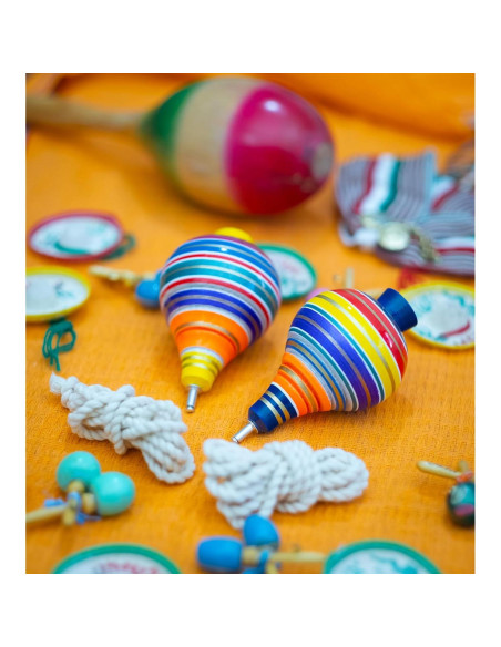 Trompos Giratorios de Madera ELIASM - Paquete de 2 - Punta de Acero