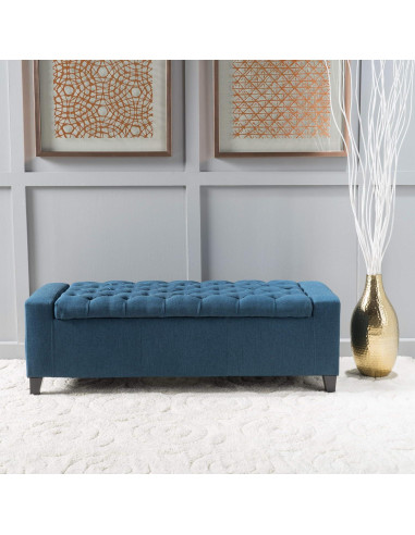 Ottomán de Almacenamiento GDFStudio Azul Oscuro 52x130x43 cm