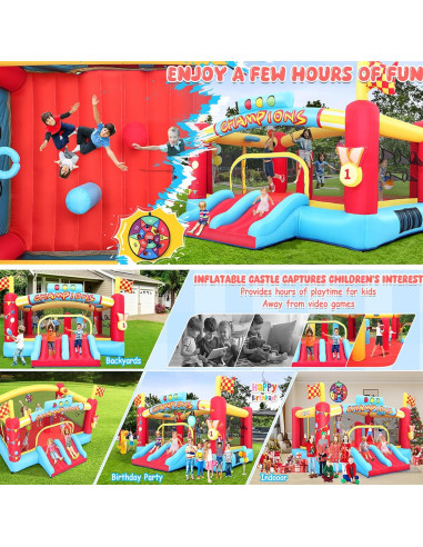 Casa Inflable AKEYDIY con Toboganes y Voleibol 4.57m x 2.38m