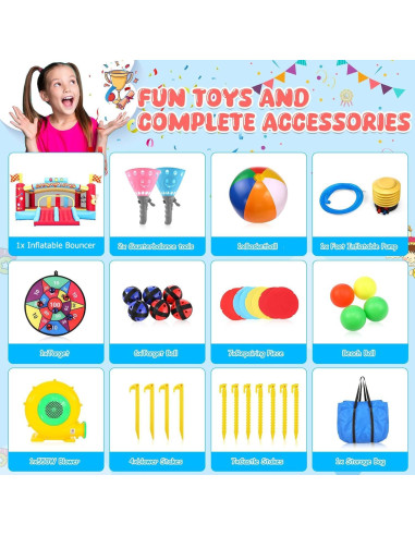 Casa Inflable AKEYDIY con Toboganes y Voleibol 4.57m x 2.38m