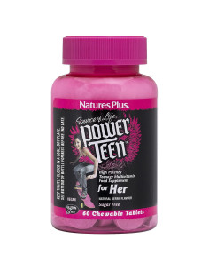 Multivitamínico Masticable Natures Plus Power Teen para Ella - 60 Tabletas - Fruta Silvestre - Vegano, Sin Azúcar, Sin Gluten