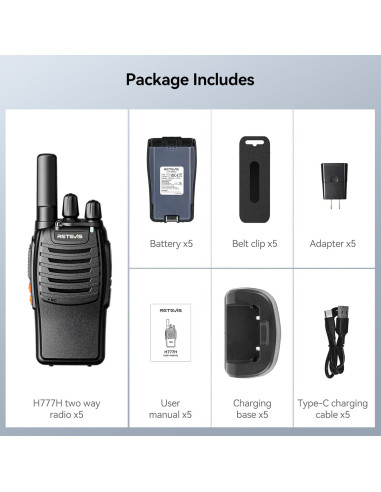 Walkie Talkies Retevis H-777H Recargables 5 Unidades