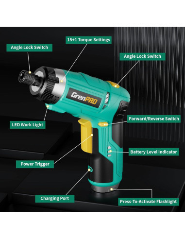 Destornillador Eléctrico GRENPRO 3.6V con 44 Accesorios