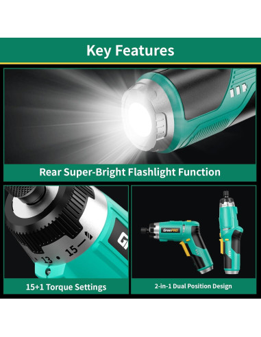 Destornillador Eléctrico GRENPRO 3.6V con 44 Accesorios