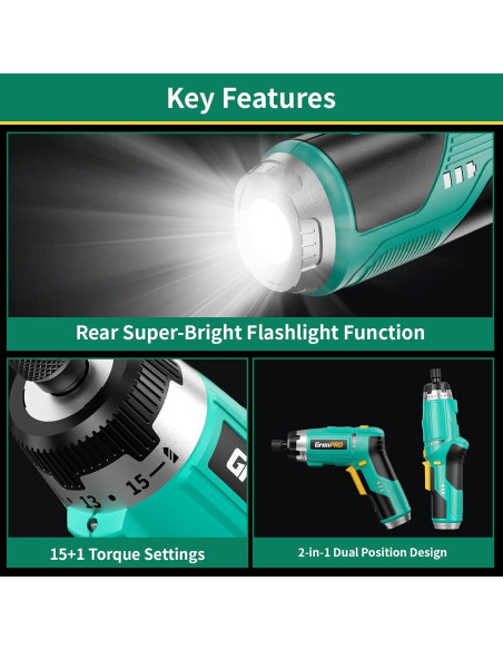 Destornillador Eléctrico GRENPRO 3.6V con 44 Accesorios