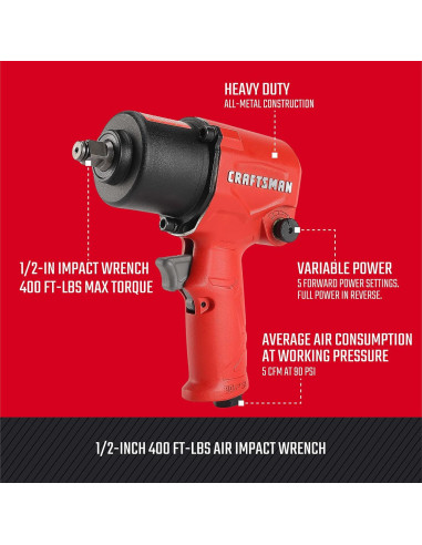 Llave de impacto neumática CRAFTSMAN 1/2" 400 pies-libras