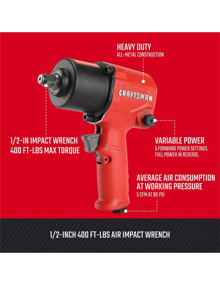 Llave de impacto neumática CRAFTSMAN 1/2" 400 pies-libras