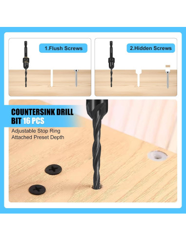 Juego de Brocas Avellanadas para Madera 16 PCS FACAINCXS