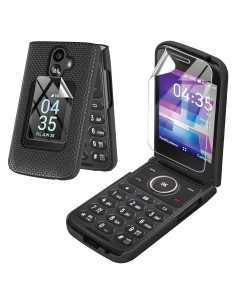 Funda Dura TCL Flip 3 T435 2024 con Protector de Pantalla Negro