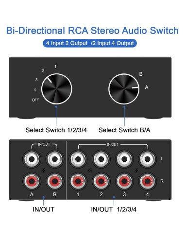 Interruptor RCA Bi-Direccional Y.D.F 4 en 2 Salidas Estéreo