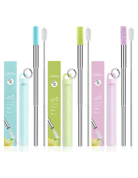 Popotes Reutilizables INVODA 3Pcs Acero Inoxidable Plegables