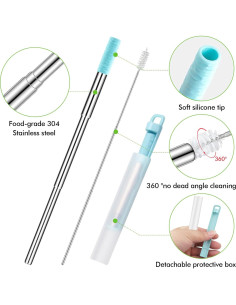 Popotes Reutilizables INVODA 3Pcs Acero Inoxidable Plegables 2