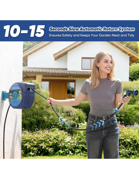 Manguera de Jardín Retráctil Tuzoc 15.24m con Carrete Pared