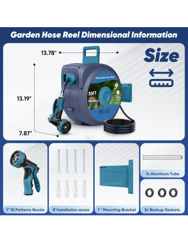 Manguera de Jardín Retráctil Tuzoc 15.24m con Carrete Pared