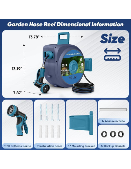 Manguera de Jardín Retráctil Tuzoc 15.24m con Carrete Pared