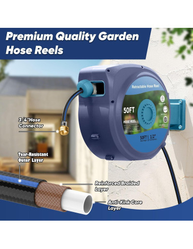 Manguera de Jardín Retráctil Tuzoc 15.24m con Carrete Pared