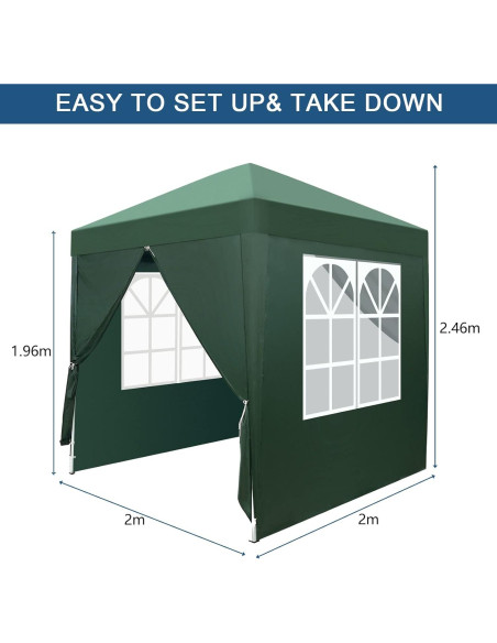 Gazebo Plegable Bonnlo 2m x 2m Verde con Paredes Laterales