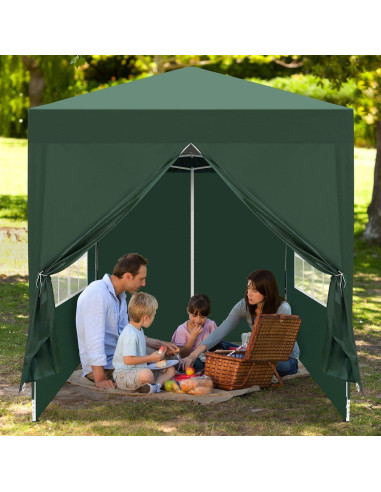 Gazebo Plegable Bonnlo 2m x 2m Verde con Paredes Laterales