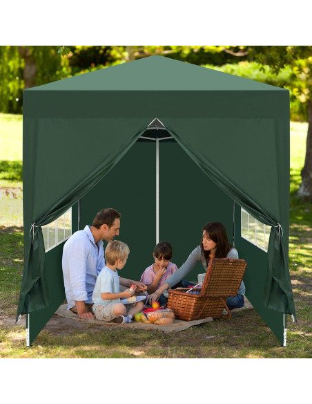 Gazebo Plegable Bonnlo 2m x 2m Verde con Paredes Laterales