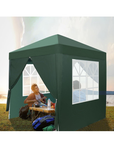 Gazebo Plegable Bonnlo 2m x 2m Verde con Paredes Laterales