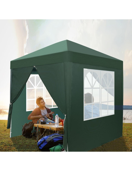 Gazebo Plegable Bonnlo 2m x 2m Verde con Paredes Laterales